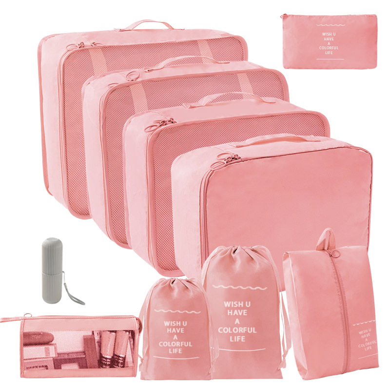 핑크 화장품 가방 7 개 + 소묶음 포켓 + 삼각가방 + 세면컵 10 장 세트]