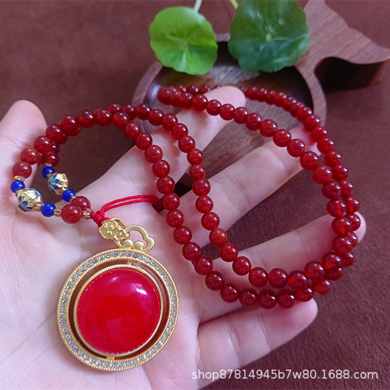 칼세도니 비드 체인이 달린 홍옥수 부처님