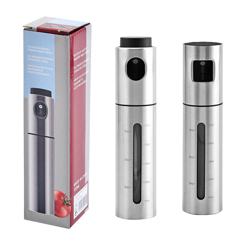Botella de spray de aceite atomizado tipo empuje integrada de acero inoxidable para el hogar, botella de aceite de oliva, botella de spray de aceite para barbacoa de cocina, venta al por mayor