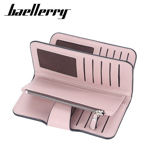 Baellerry新款女士长款钱包韩版拉链搭扣多卡位三折零钱包手拿包