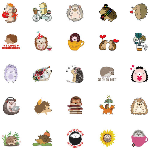50 sheets of Amazon’s new cute little hedgehog graffiti stickers, luggage, guitar, skateboard, notebook, waterproof stickers