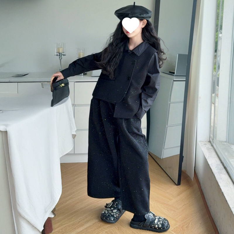 女童春秋套装2025三件套新款马甲儿童西装时髦阔腿裤女童香风洋气|undefined
