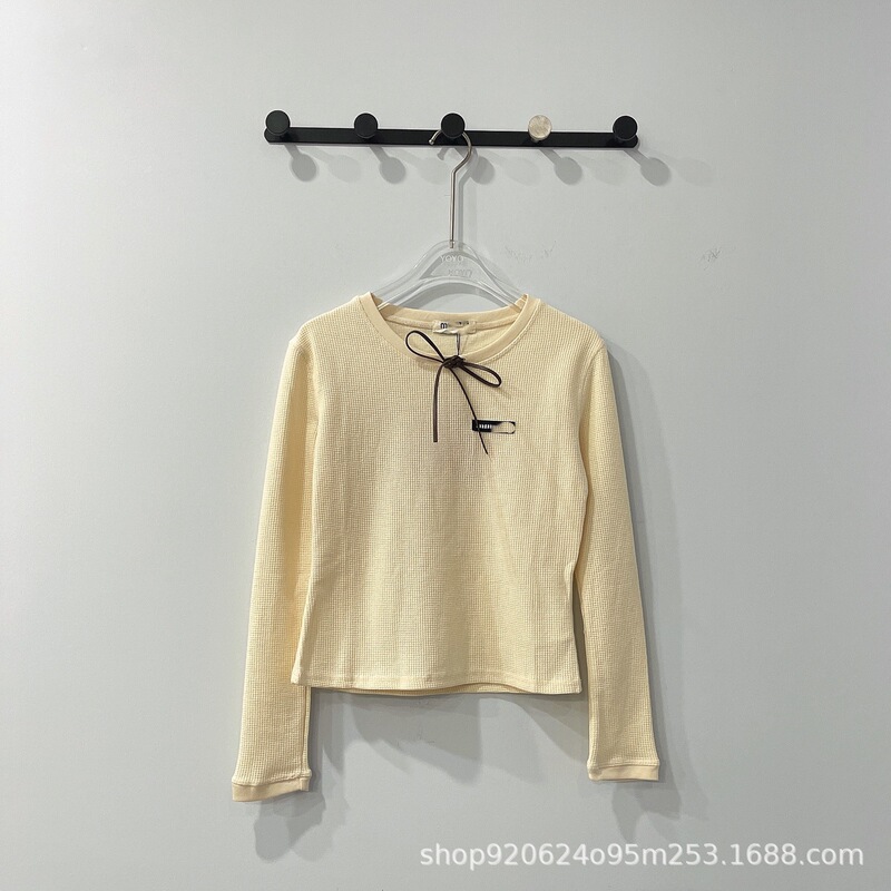 Mm26 New Summer Style Beige Leather Lace-Up Knitted T-Shirt Mm26 New Summer Style Beige Leather Lace-Up Knitted T-Shirt