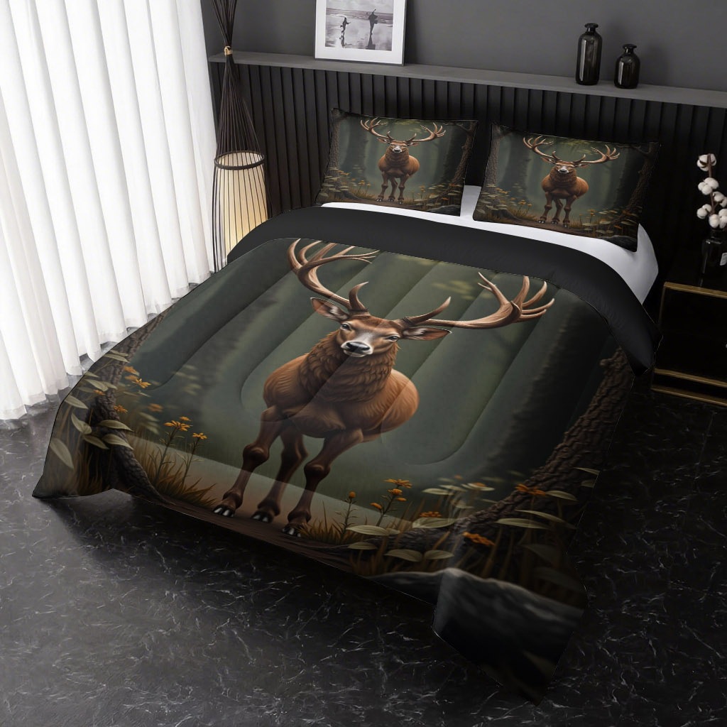 TEMU / JIT cálido ciervo impresión digital HD 180gms colcha de cama set fuente fabricante