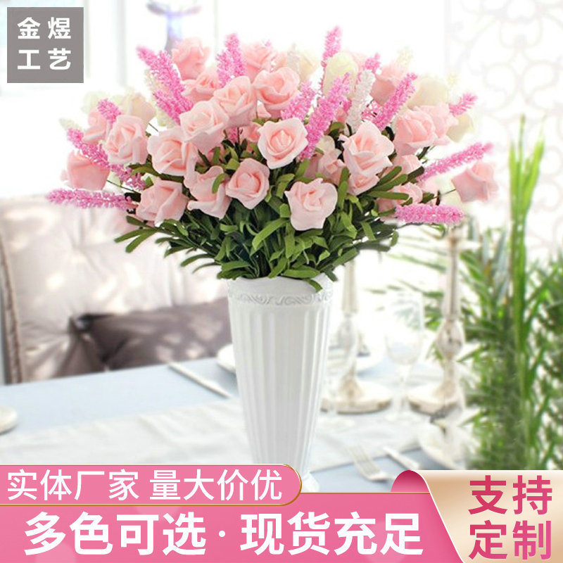 厂家定制仿真花束pe玫瑰花头假花 家装塑料花家居婚庆装饰仿真花|ru