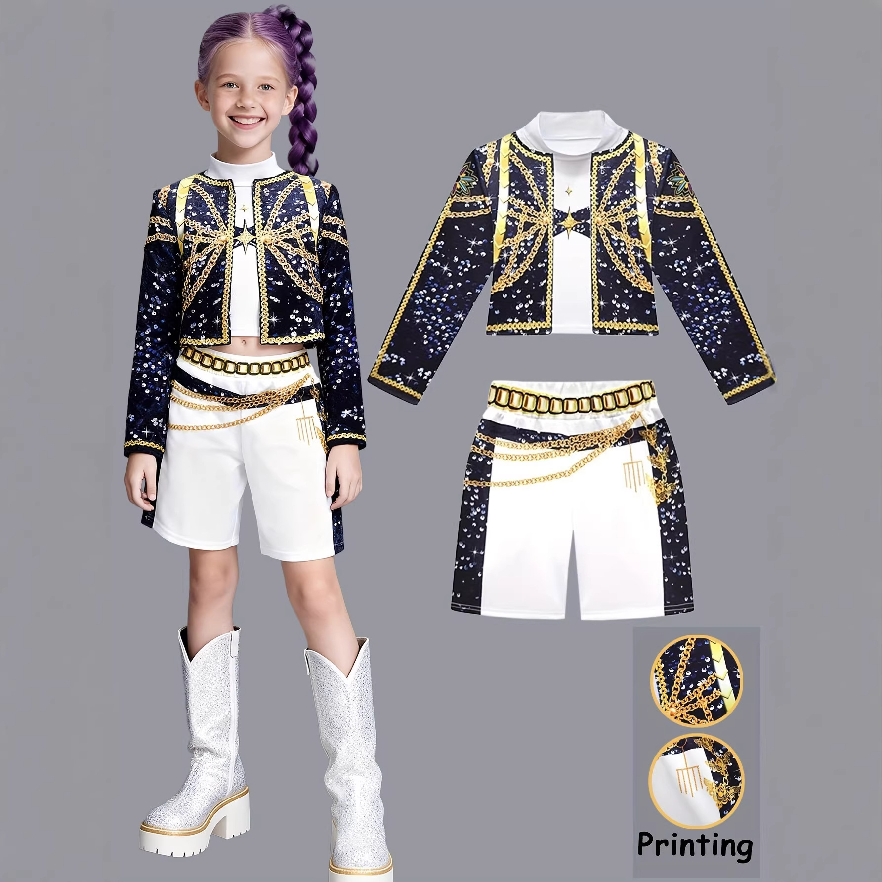 K-Pop Star Rumi Milazoi's Cosplay Costume from the Demon Hunter Girls Group, Zoeyrumi Children's Performance Outfit Two-Piece Set