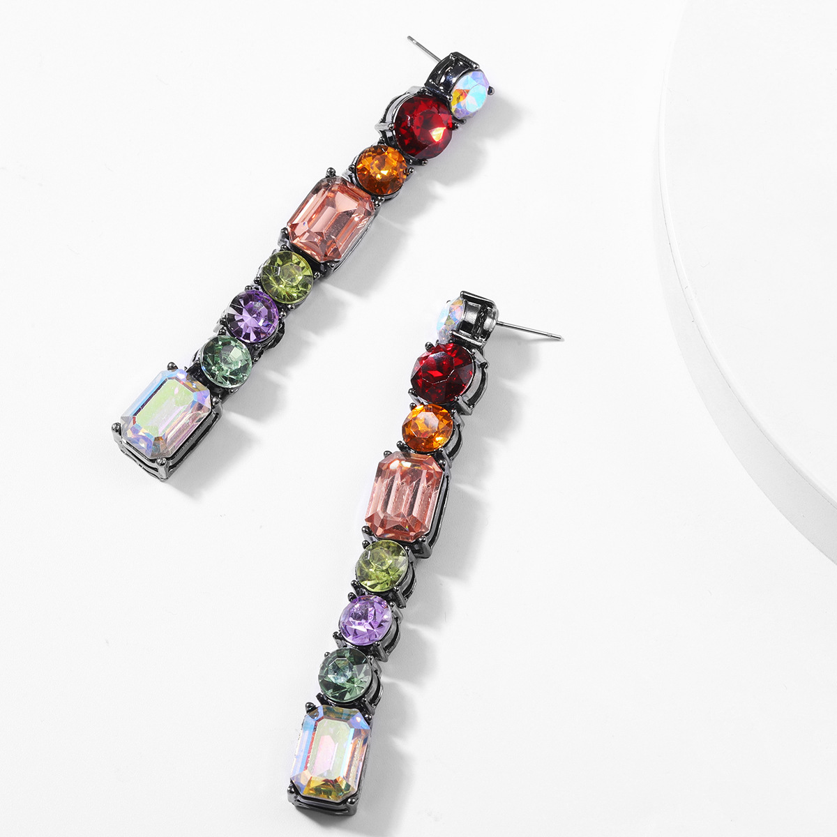 Fashion Geometric Gemstone Long Colorful Rhinestone Earrings display picture 3