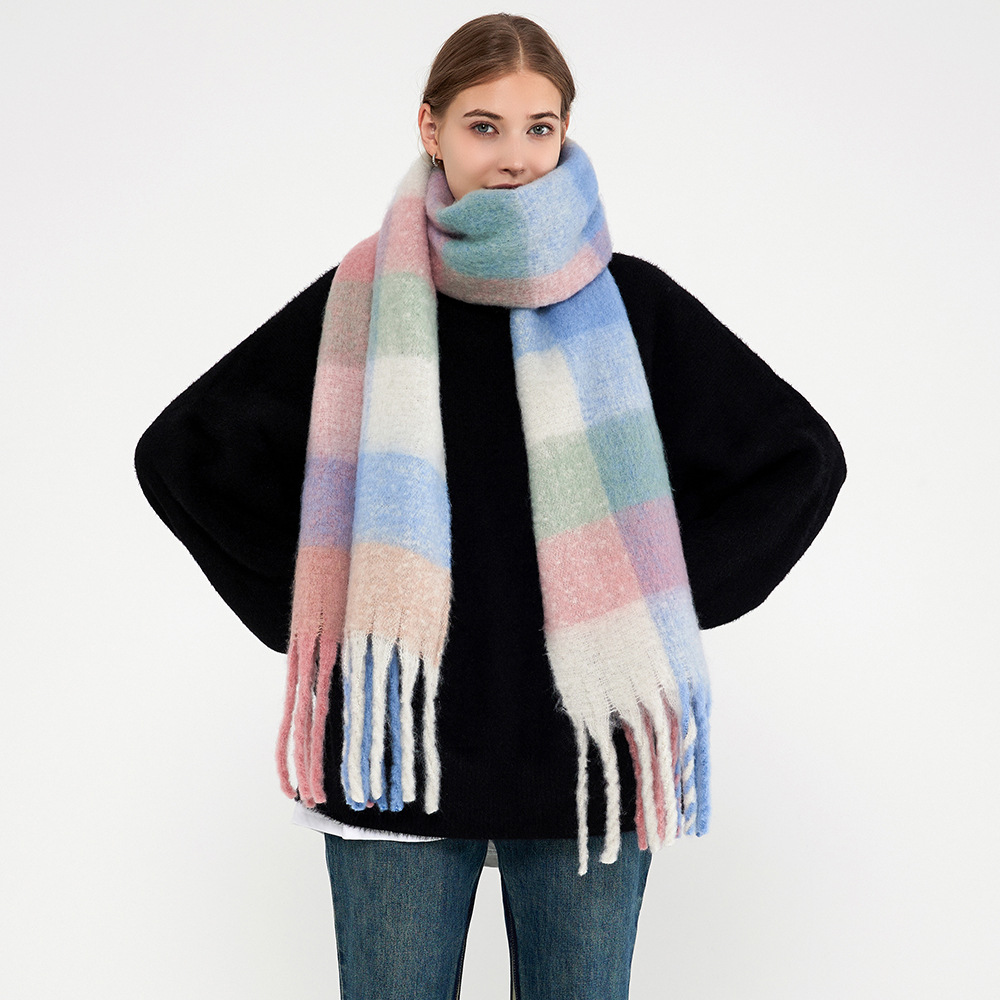 Sciarpe da donna Nuova sciarpa invernale calda a quadri con nappe Scialle da donna in lana di cashmere con collo lungo_voghion.com