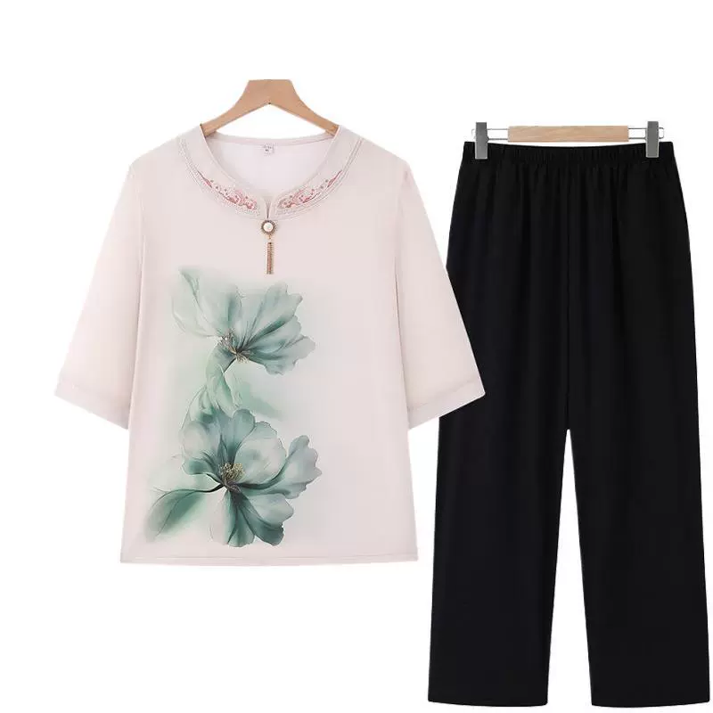 Летний костюм для молодой мамы с рукавом три четверти, модная рубашка 2025 года, футболка для женщин среднего и старшего возраста