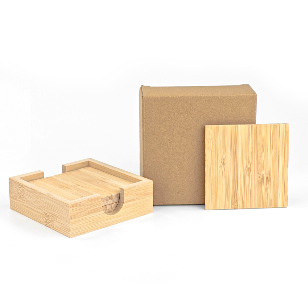 Transferencia térmica de bambú y madera taza cojín conjunto de material cuadrado al por mayor