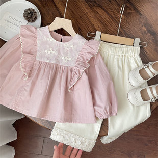 [94% Approval Rate] Girls' Doll Shirt Tops Korean Style Spring & Fall New Pure Cotton Baby Girl Pink Male