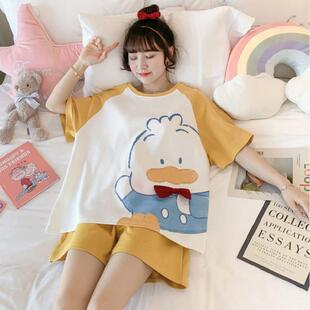 Summer New Pajamas Women's Short Sleeve Shorts Cartoon Loose Cute Casual Korean Style Ladies Homewear Suit, One