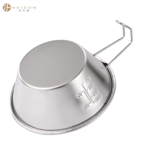 Outdoor snow pull bowl 304 stainless steel lightweight black snow pull bowl camping tableware handle bowl mountaineering camping bowl