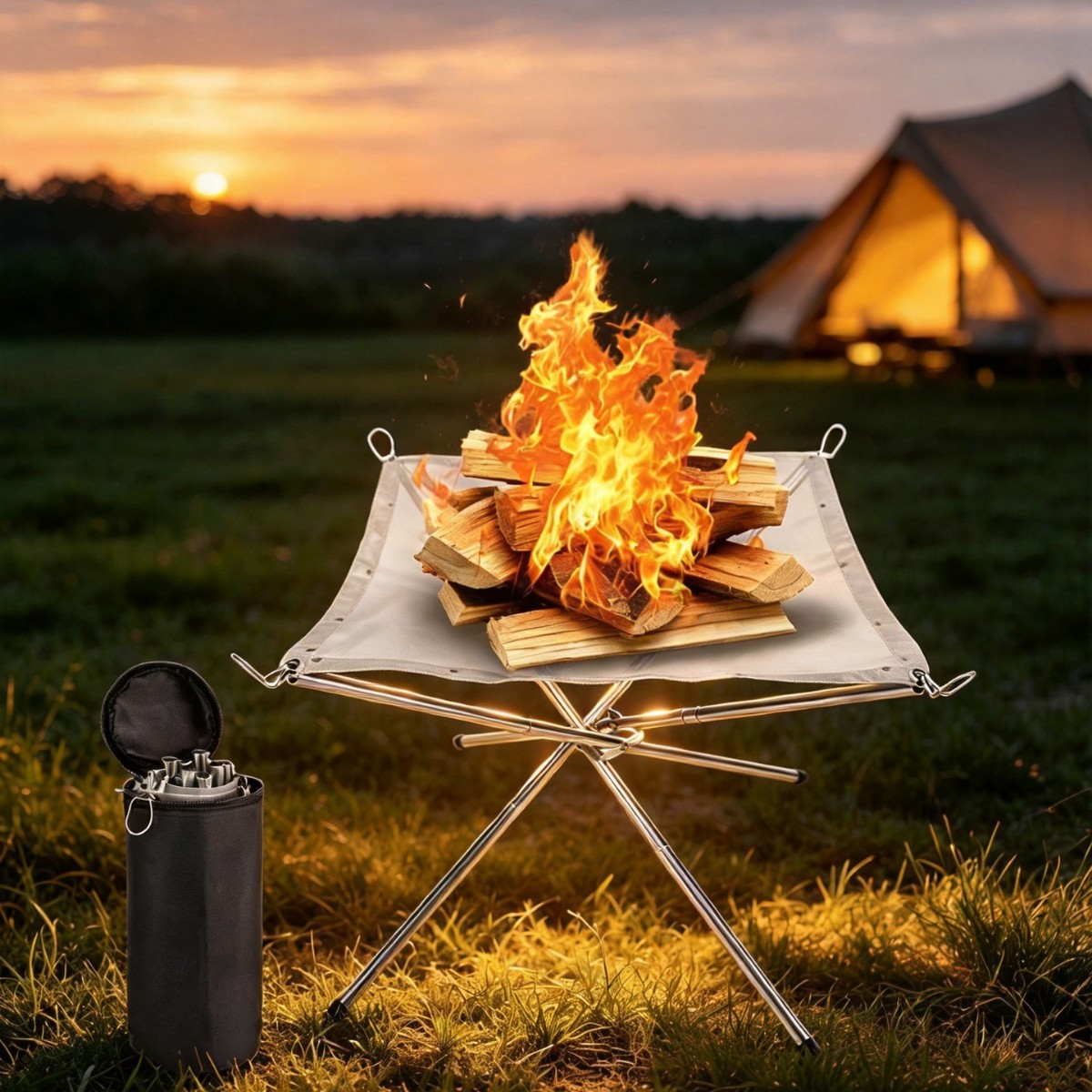 Outdoor bonfire stainless steel burning rack portable folding firewood bracket camping barbecue net rack raw carbon heating stove