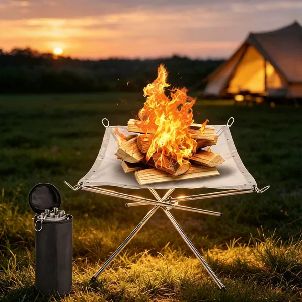 Outdoor bonfire stainless steel burning rack portable folding firewood bracket camping barbecue net rack raw carbon heating stove