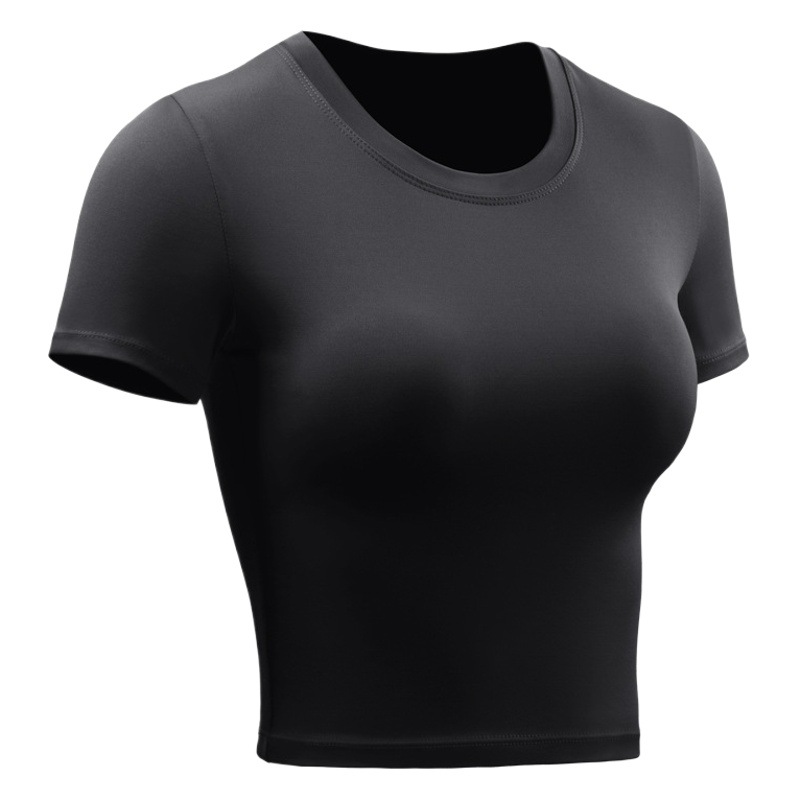 Slim-Fit running Top ropa de Yoga de secado rápido para mujer entrenamiento ropa de fitness de manga corta cuello redondo Camiseta de manga corta ombligo expuesto F8079