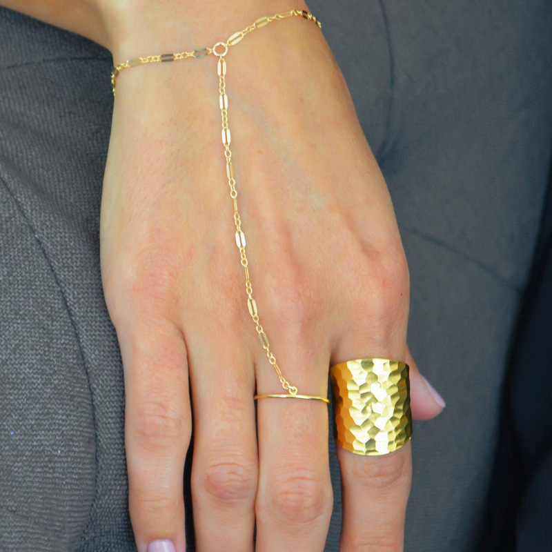 Amazon Cross-border Golden Slave Chain Finger Chain Punk Street Exaggerated Personality Fashion Jewelry 2025 New Women