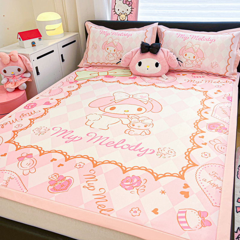 Authentic My Melody Cartoon Ice Silk Cooling Mat Sanrio Cooling Mat Bed Sheet Type Air-Conditioned Soft Mat Can Be Paired with Summer Quilt