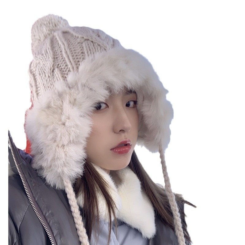 ウサギの毛の雷の前線の帽子の子供の秋冬の毛糸の帽子の韓国版の甘くてかわいい毛のボールの耳の保護とベルベットの保温のニットの帽子の潮