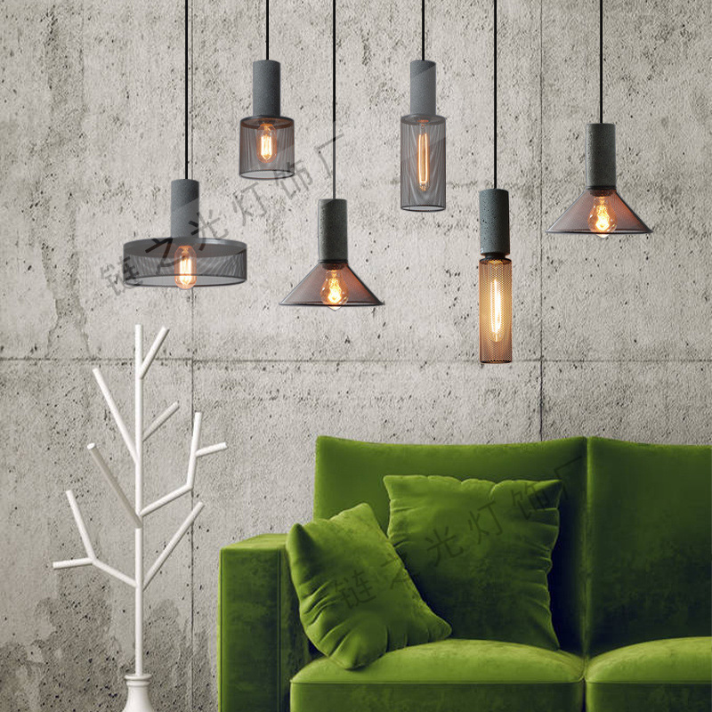 Moderno minimalista pequeña araña restaurante nórdico cemento rejilla araña hierro retro minimalista bar lámparas de estilo industrial