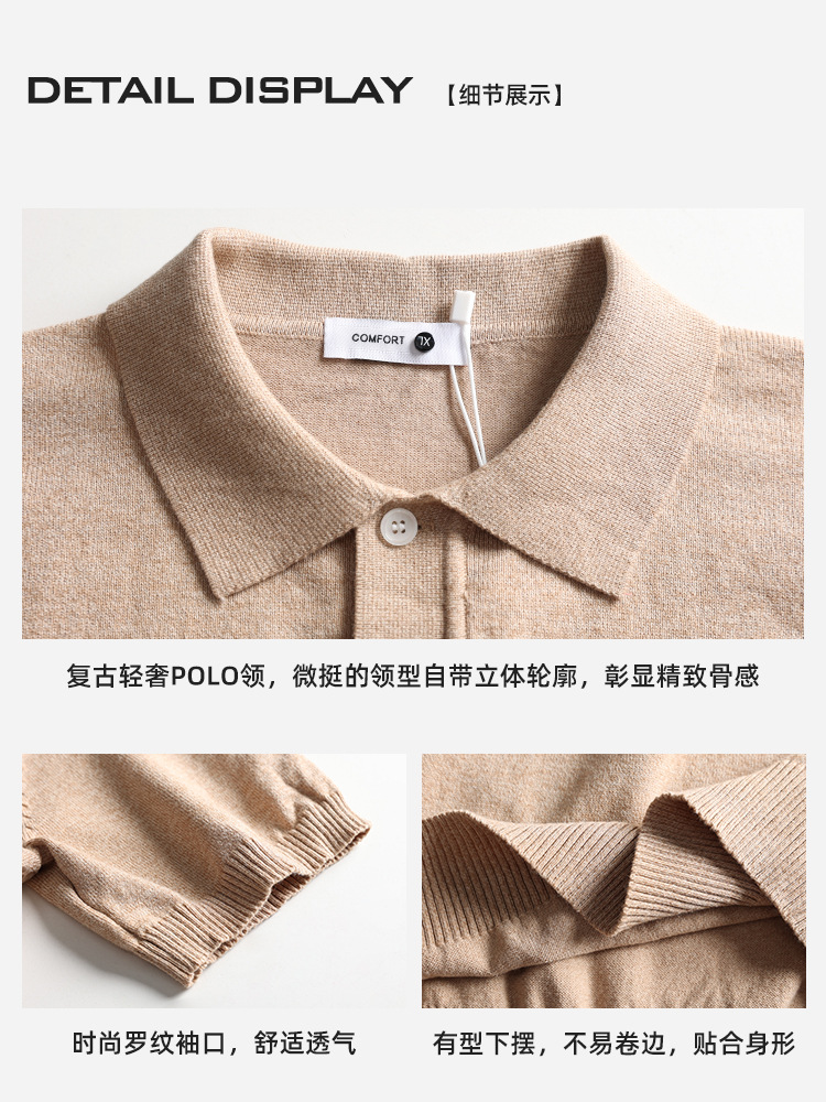 Europa y Estados Unidos transfronterizos minimalistas de color sólido polo de punto hombre de verano con solapa de negocios casual versátil camiseta de base