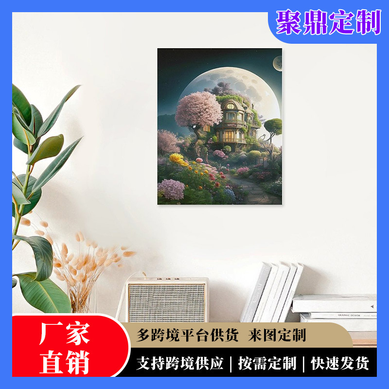 Cross-Border Amazon Illustration Living Room Decorative Painting Frameless Spray Painting Canvas Wall Art Minimalist