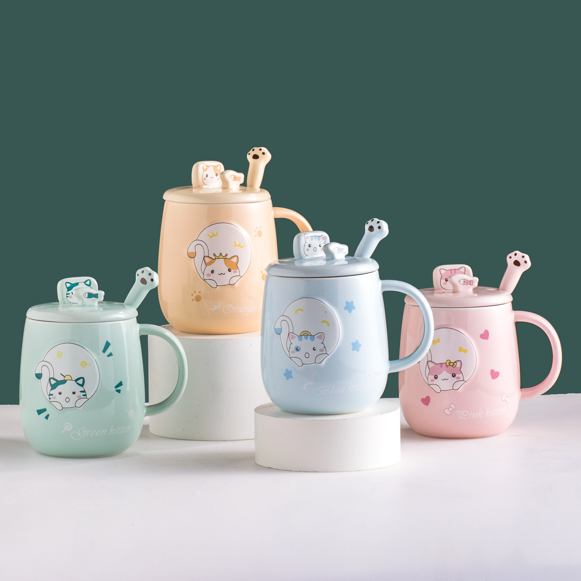 De estilo japonés Creativo gato Taza de cerámica linda chica de dibujos animados estudiante de agua Taza de regalo de la leche del desayuno