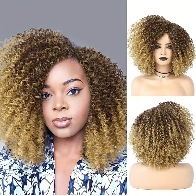 Blonde Curly Wig for Women, Blonde Wig with Bangs Synthetic Heat Resistant Hair for Daily Use