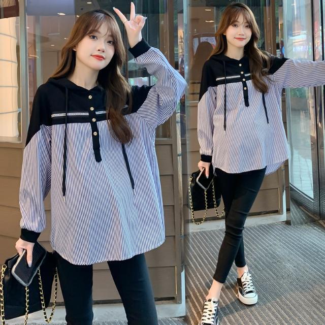 Maternity Wear Autumn 2024 New Loose Slimming Fashion Patchwork Versatile Stylish Trendy Mom Top Two-Piece Set