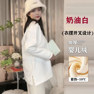 Pregnant women's half turtleneck raglan sleeve t-shirt women's winter velvet thickened warm top fleece-lined mid collar bottoming shirt inner wear