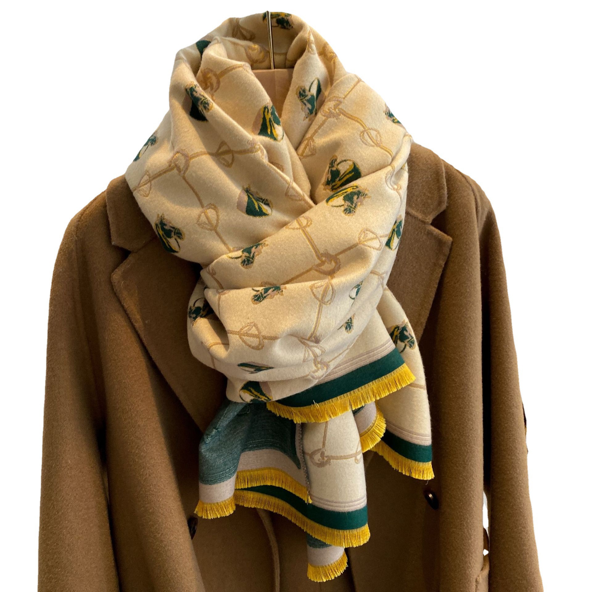 2022 otoño e invierno nuevo caballo patrón bufanda de cachemira de estilo coreano de las mujeres todo partido cepillado chal cálido bufanda a prueba de viento