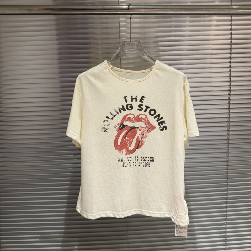 Vintage Washed and Distressed Rolling Stones Large Tongue Print Loose-Fitting Versatile Short-Sleeve T-Shirt Vintage Washed and Distressed Rolling Stones Large Tongue Print Loose-Fitting Versatile Short-Sleeve T-Shirt