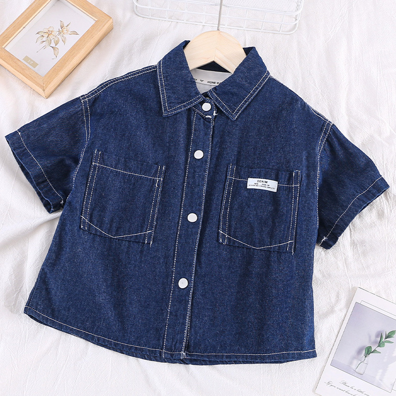 5290 Traje de verano para niños Traje de dos piezas de mezclilla delgado Ropa de bebé elegante y hermosa para niños Calle frita para niños Verano