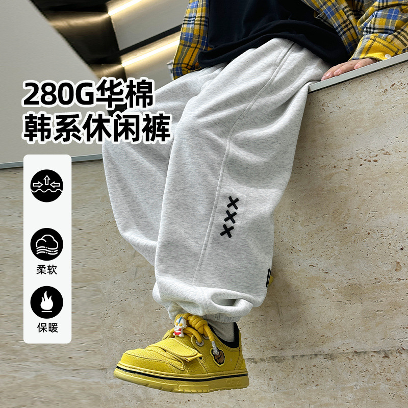 HUZHOU ZHILI 아동복 2025 봄 면화 소년 캐주얼 운동복 팬더 YUANYUAN 중대형 어린이 스포츠 바지