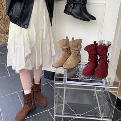 褶皱堆堆靴子女2025新款韩版小众美拉德长筒靴西部牛仔靴骑士靴