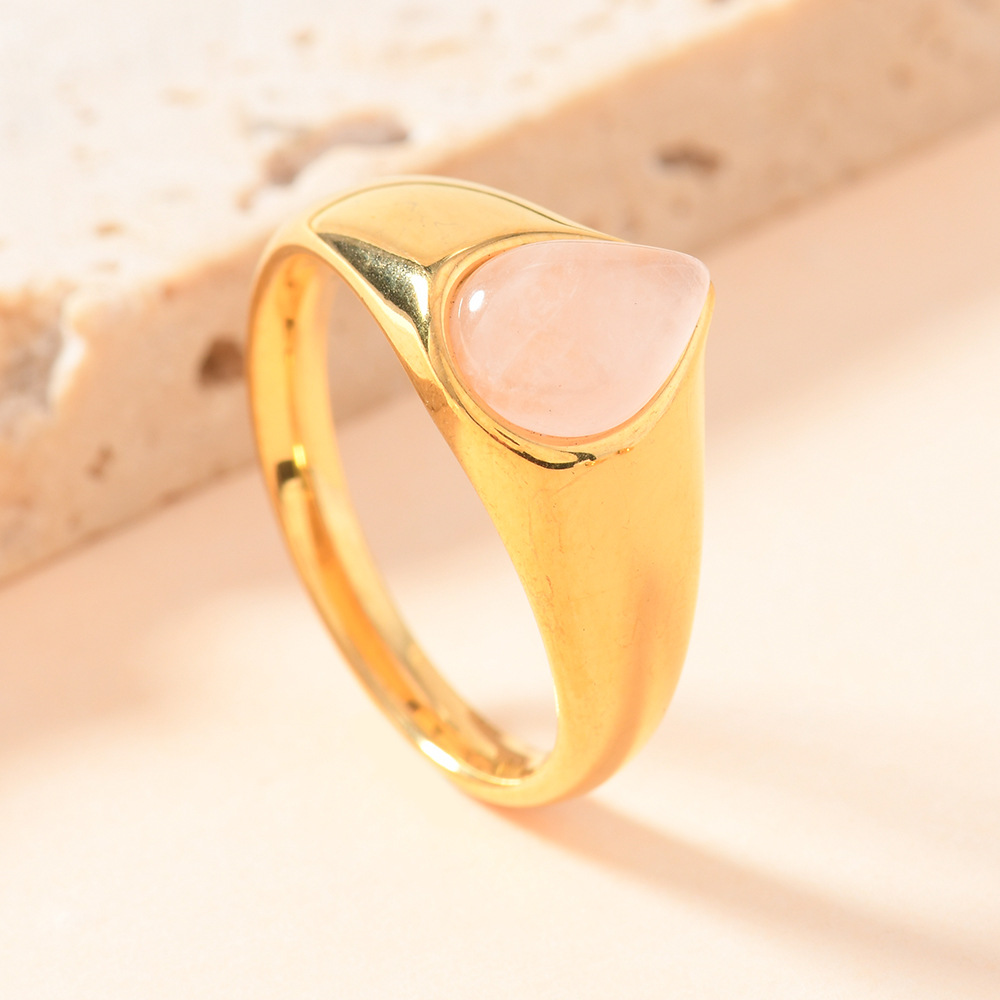 Anillo de acero de titanio de moda europea y americana mujer no se desvanece fundición de gota de agua anillo de piedra natural joyas de lujo al por mayor