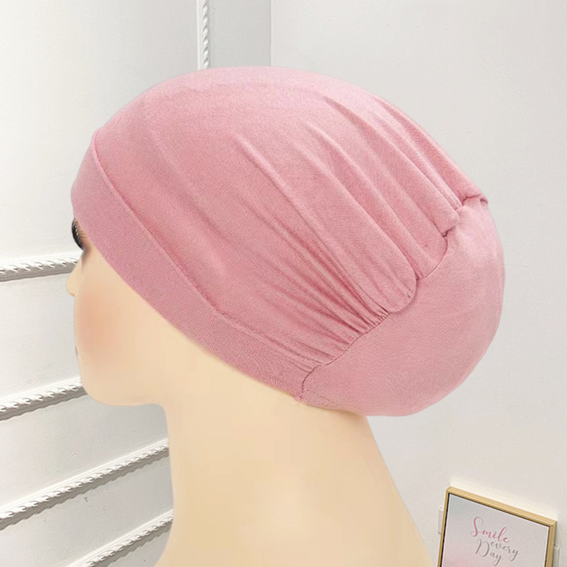 새로운 스타일 단색 머서리제이션 코튼 심플 패션 헤드스카프 고탄력 털이 없는 바닥 털 플리츠 여성용 모자