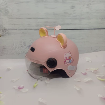 Motosiklet kaskı (dəbilqə) | Helmet - light-pink-short-lens-no-15-pink-windmill-pink-and-yellow-bear-ears-1-5-years-old-3c