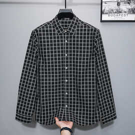 2026春季新款男士长袖衬衫 休闲全棉翻领格子男衬衣一件代发R2218