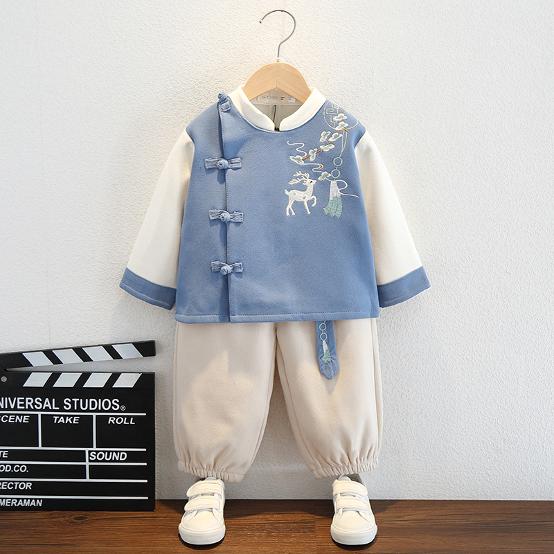 漢服男女冬款兒童秋冬加絨套裝幼兒園演出服周歲服寶寶中國風唐裝