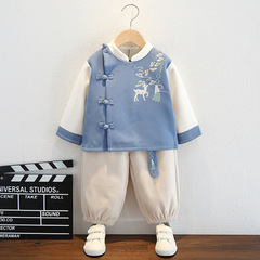 漢服男女冬款兒童秋冬加絨套裝幼兒園演出服周歲服寶寶中國風唐裝