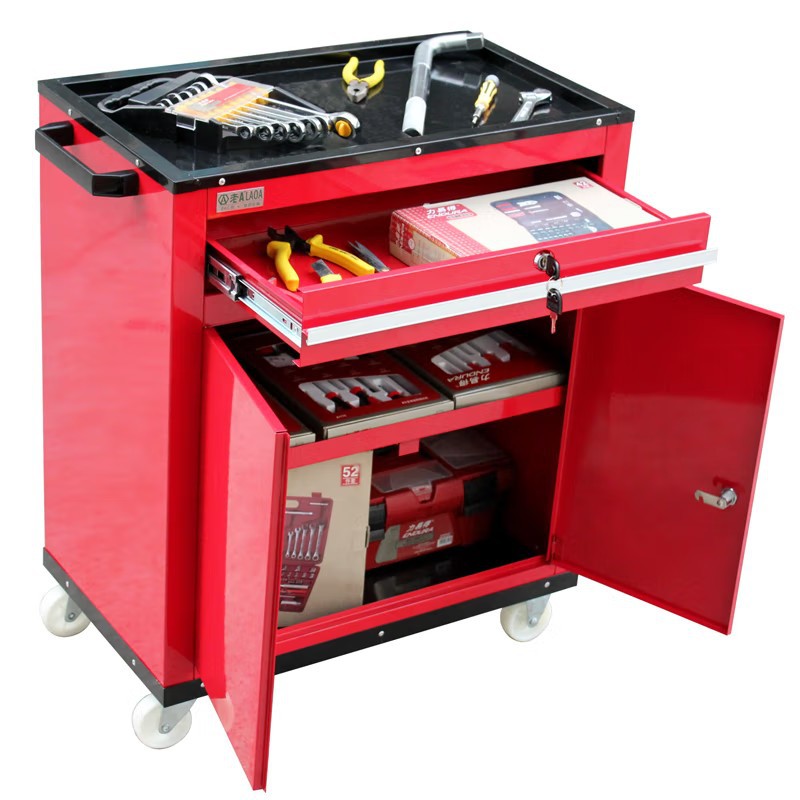 오래된 A-흡연 더블 도어 기능 도구 자동차 부품 캐비닛 유지 보수 도구 캐비닛 카트 작업장 빨간색 LA111806