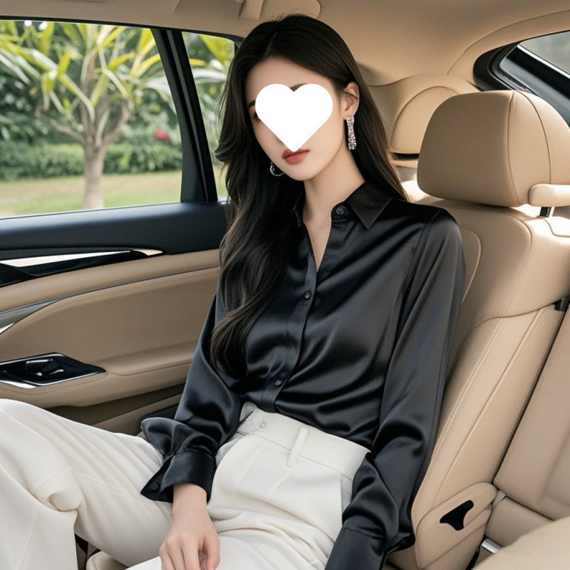 秋季新款高级感职业缎面紫色衬衫女长袖正装时尚通勤气质衬衣白色|undefined