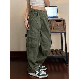 夏季新款工装牛仔裤子女宽松垂感直筒休闲美式复古多口袋阔腿长裤