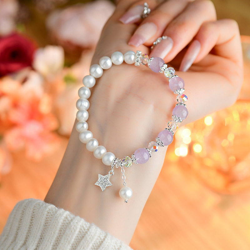 Al por mayor perlas de amatista de lavanda natural pulsera original estrella pequeña pulsera fresca regalo de novia