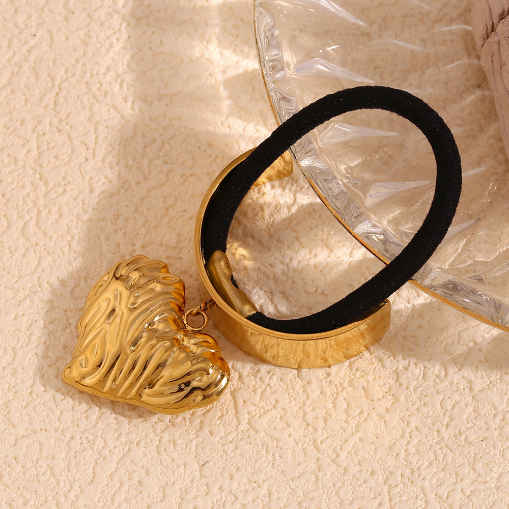 Unisex Fashion niche design explosive personality hair accessories stainless steel gold plated lines love pendant hair rope female_voghion.com