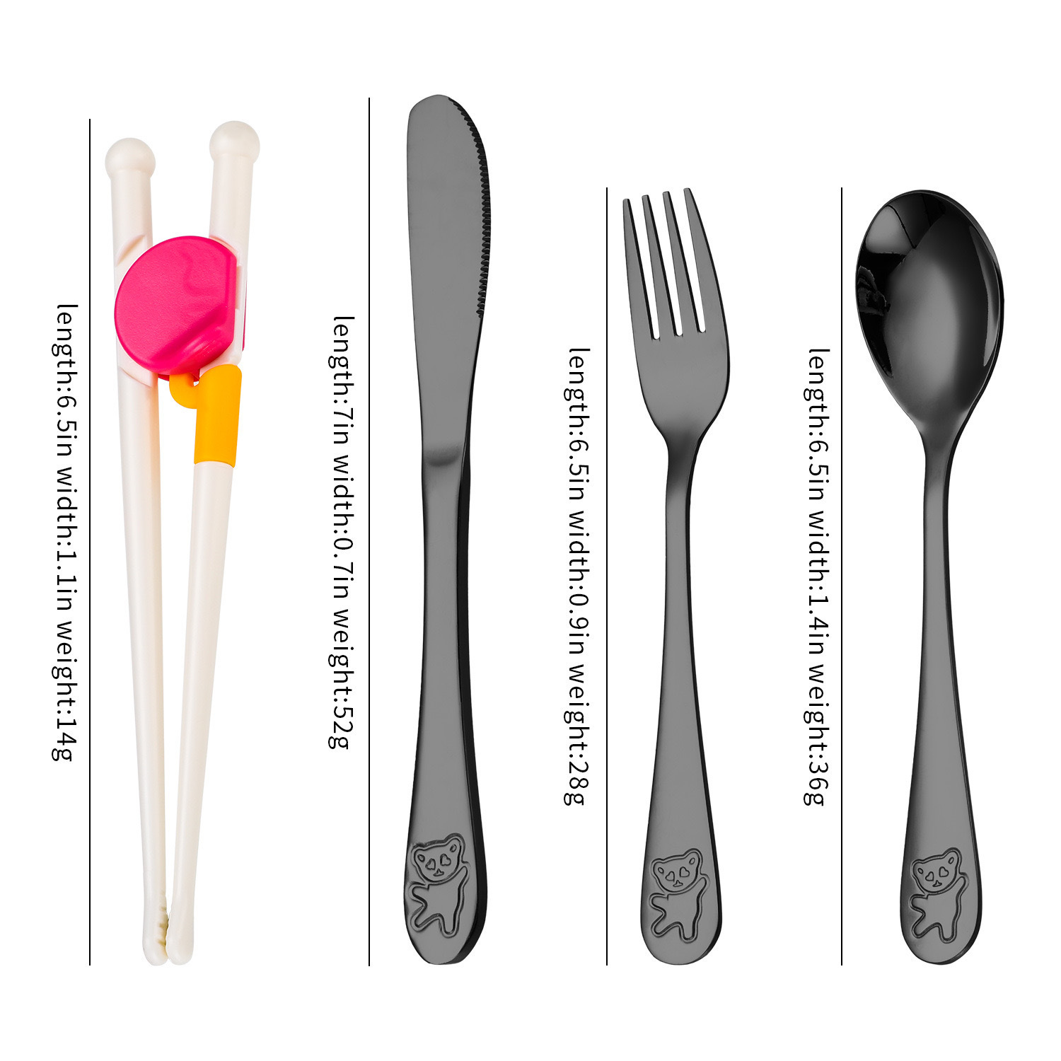 Creativo 304 de acero inoxidable cuchillo para niños, tenedor y cuchara palillos traje de dibujos animados de alto aspecto cuchara de entrenamiento Tenedor Oso vajilla