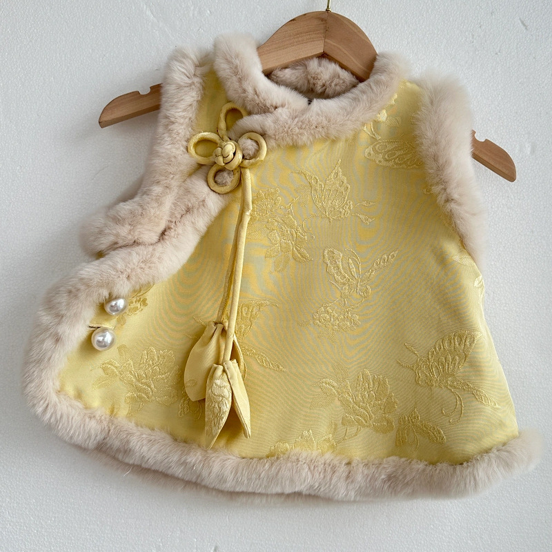 En stock Año Nuevo ropa niñas chaleco invierno estilo nacional cheongsam bebé engrosado chaleco niños Año Nuevo Tang traje superior