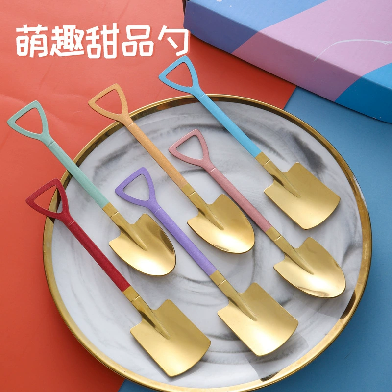 Нержавеющая сталь Арбузная ложка Саперы Лопата для мороженого Креативная кофейная ложка Десертная ложка для смешивания Подарочная коробка костюм