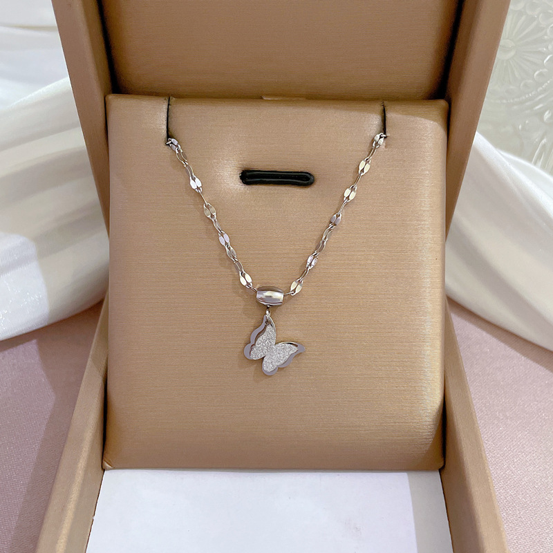 Collana con ciondolo a forma di farfalla da donna, piccola semplice catena delicata, gioielli di tutti i giorni_voghion.com